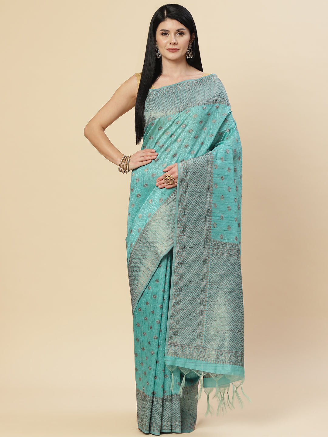 Zari Booti Tussar Woven Saree