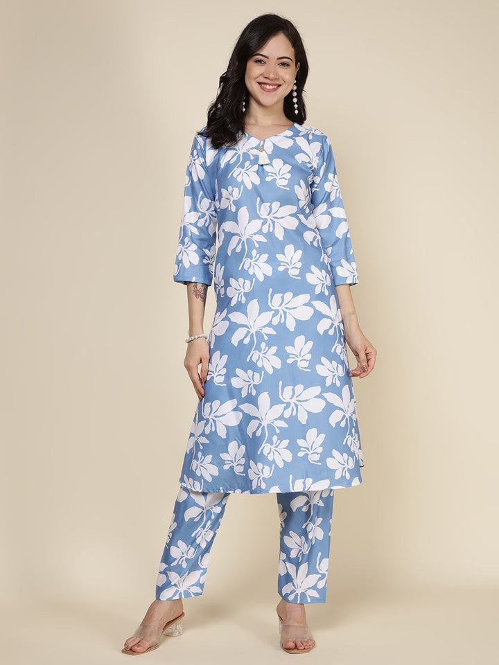 Printed Cotton Blend Kurta With Pants