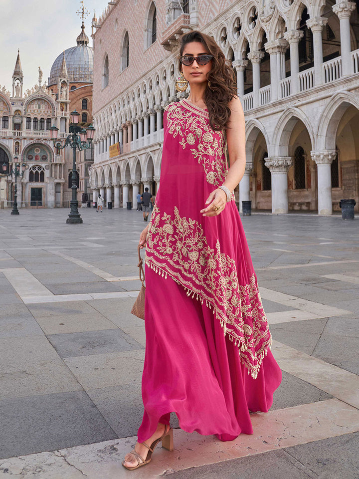 Embroidered Crepe Choli With Gharara &amp; Dupatta