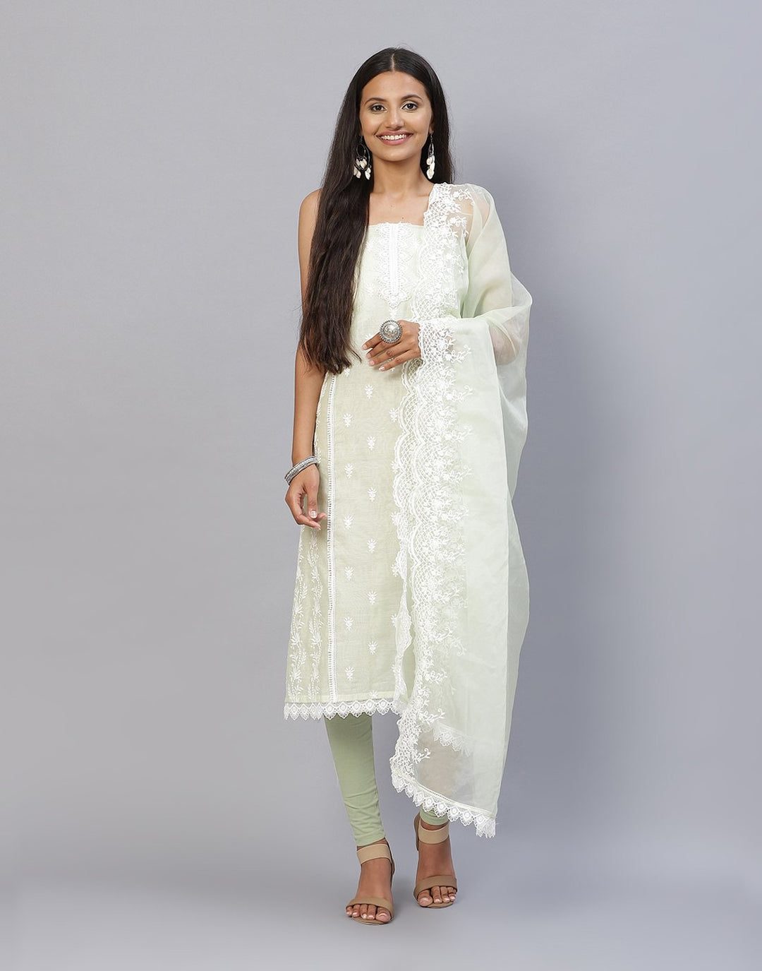 Embroidered Chanderi Suit Piece With Dupatta