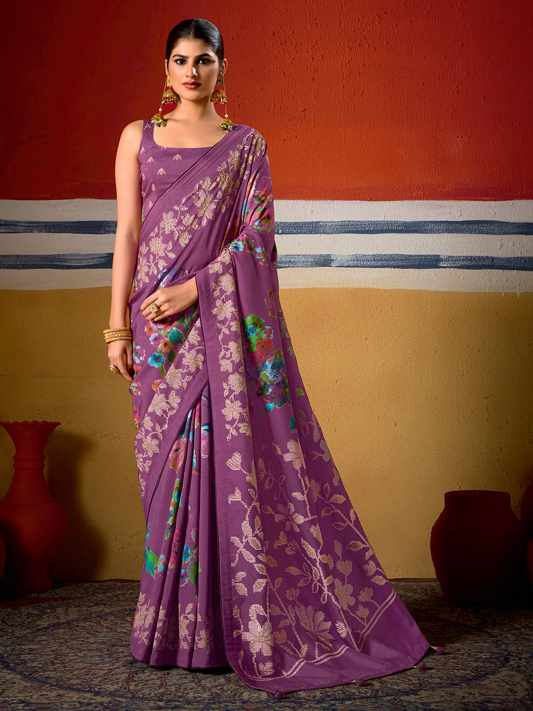 Digital Floral Printed Art Silk Saree