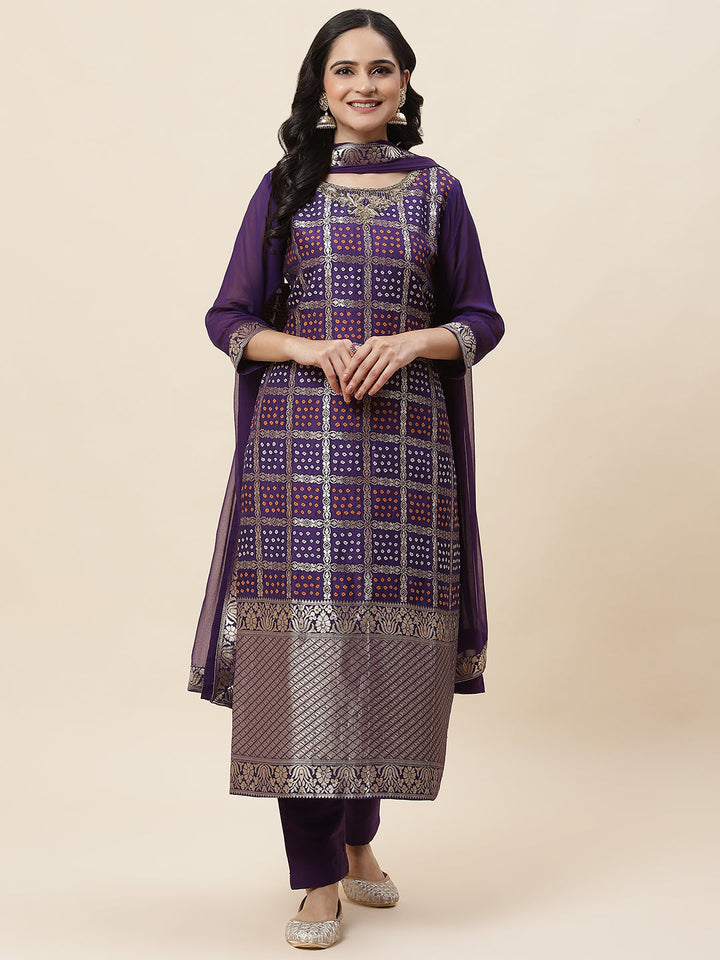 Zari Jaal Handloom Kurta With Pants &amp; Dupatta