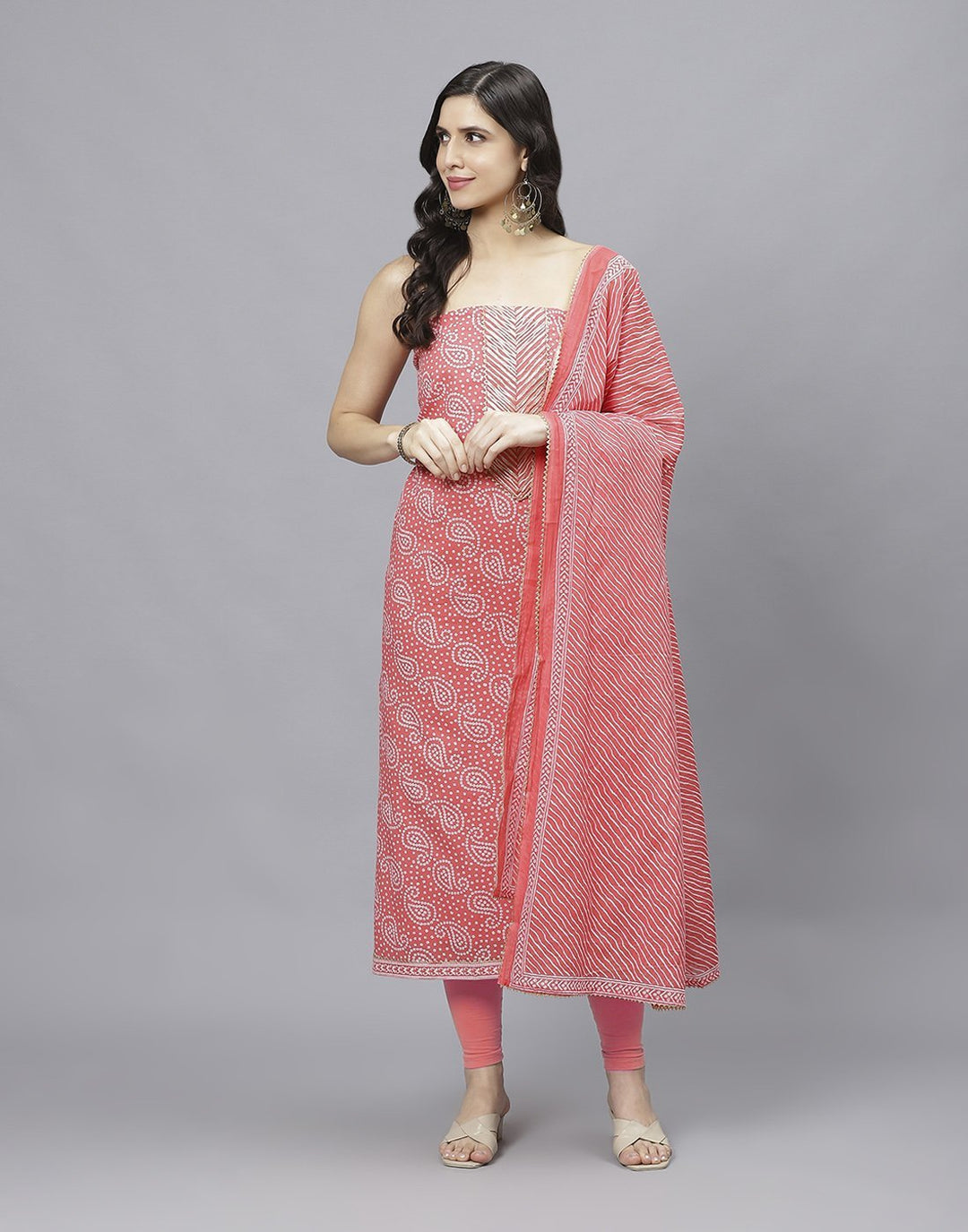 Embroidered Cotton Suit Piece With Printed Cotton Dupatta