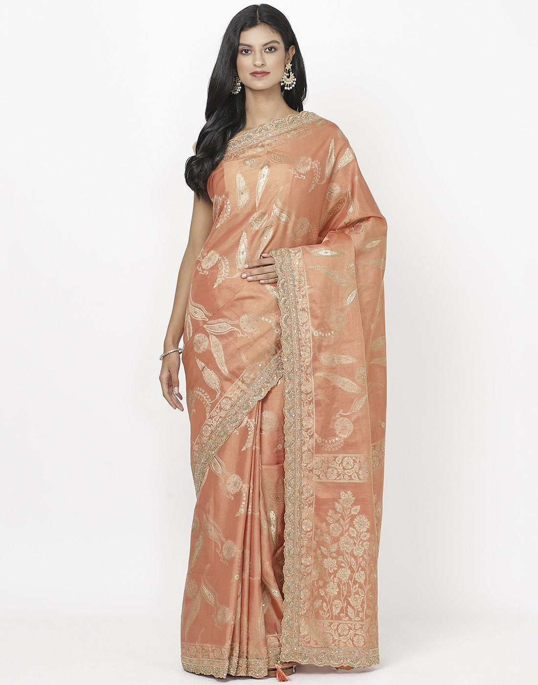 Peach Banarasi Tissue Saree