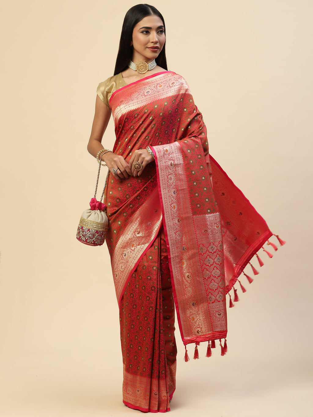 Zari Jaal Banarasi Woven Saree