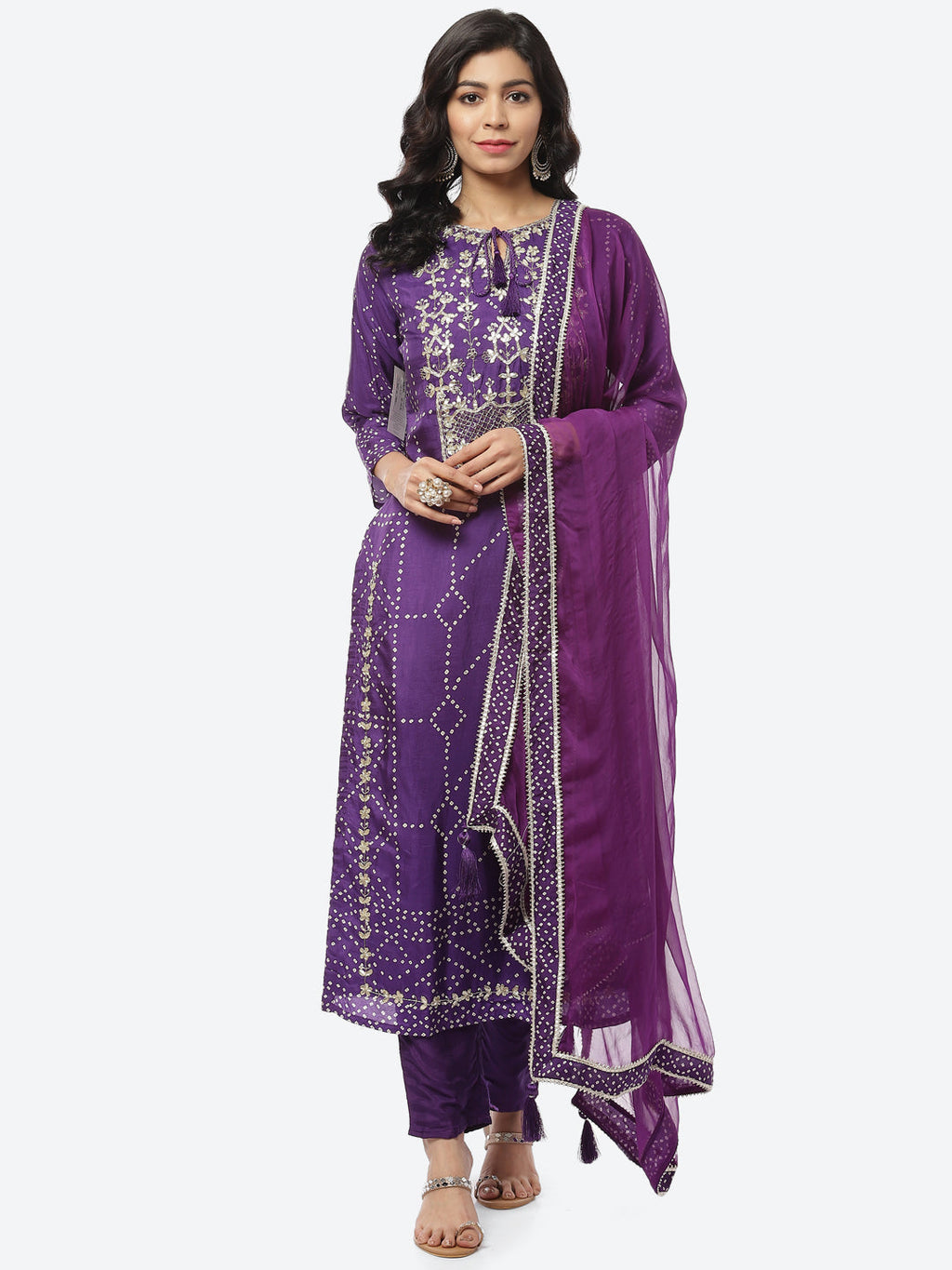 Gota Work Art Handloom Stitched Salwar Kameez With Chiffon Dupatta