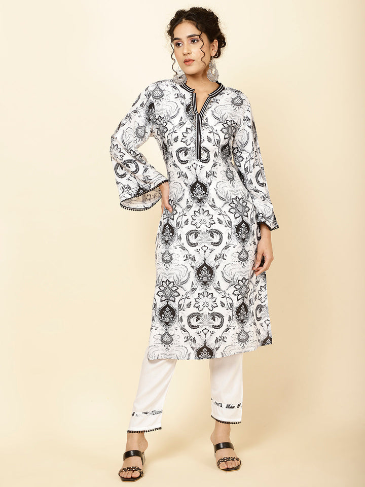 Floral Printed Cotton Kurta With Pants