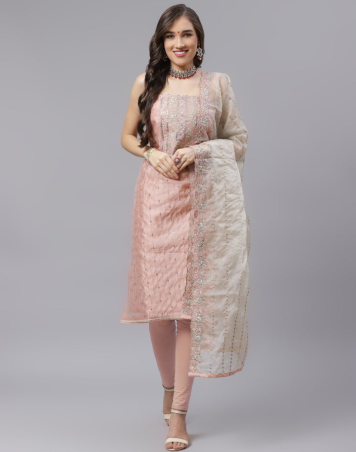 Chanderi Embroidered Suit Piece with fancy dupatta