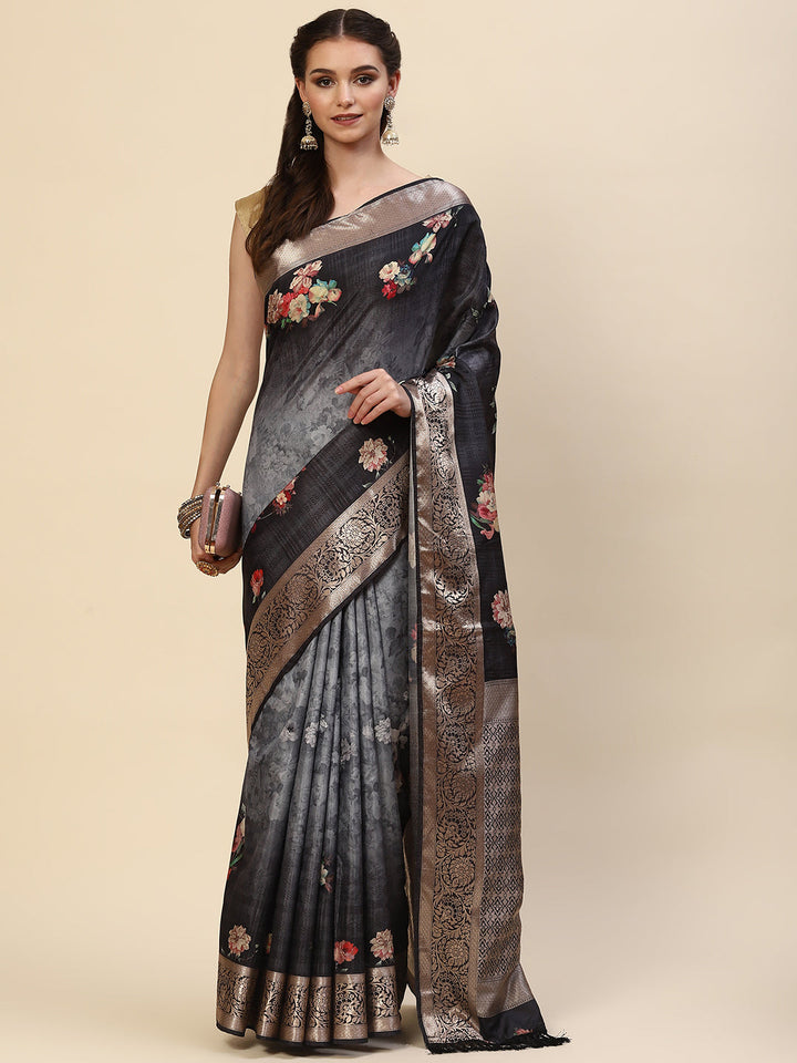 Digital Floral Printed Handloom Saree