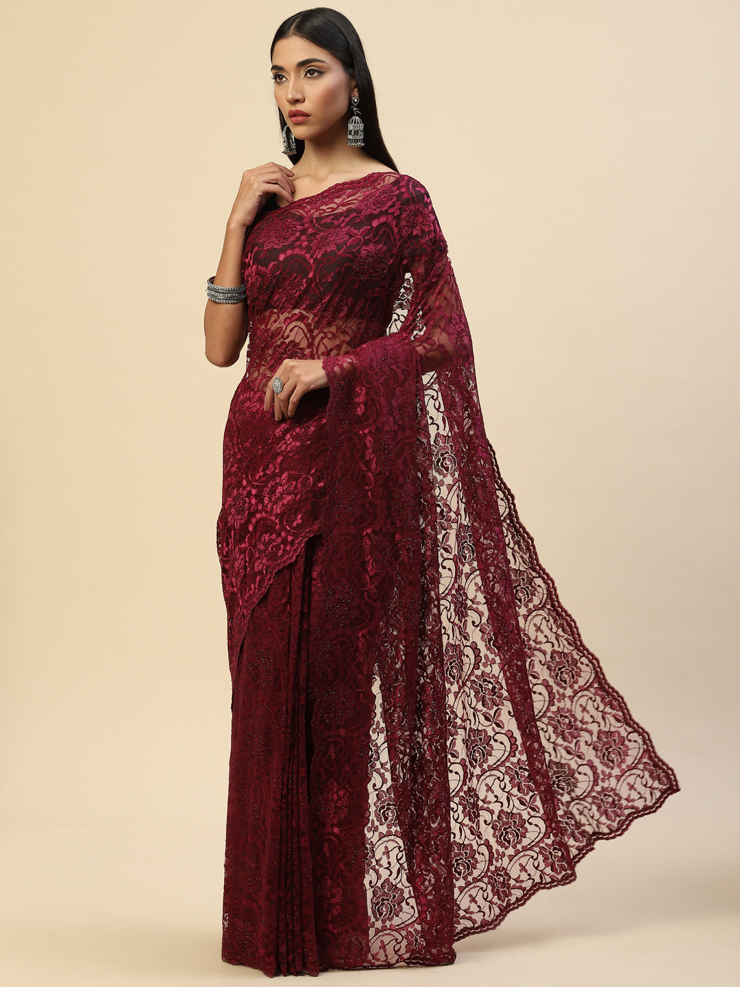 Stone Embroidered Lace Saree