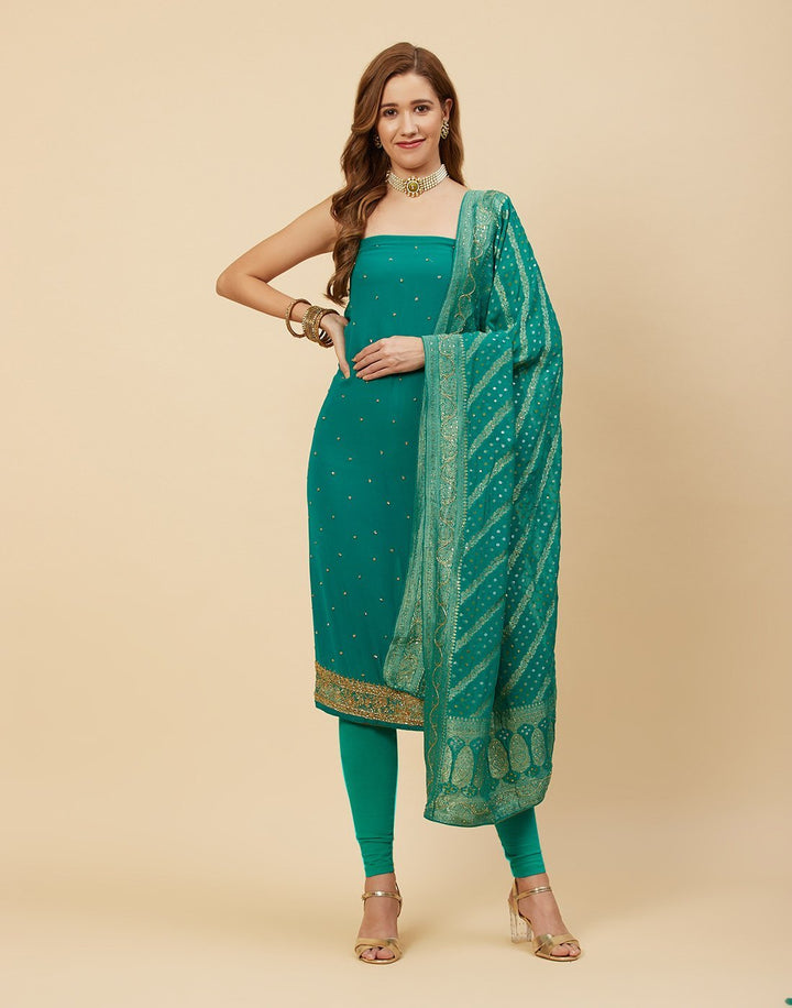 Embroidered Georgette Suit Piece With Bandhini Dupatta
