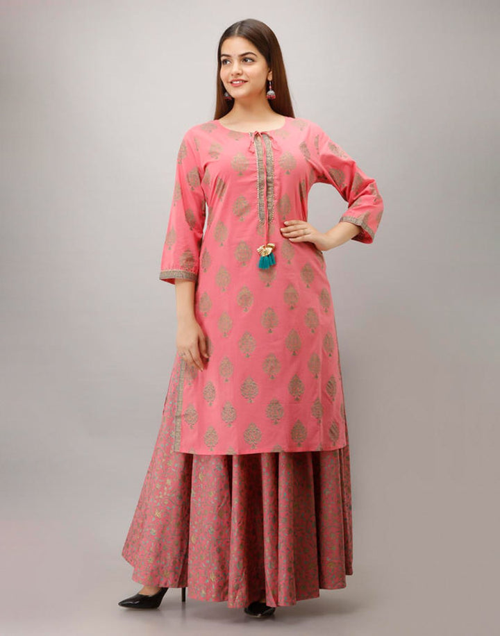 Printed Cotton Kurti With Plazzo