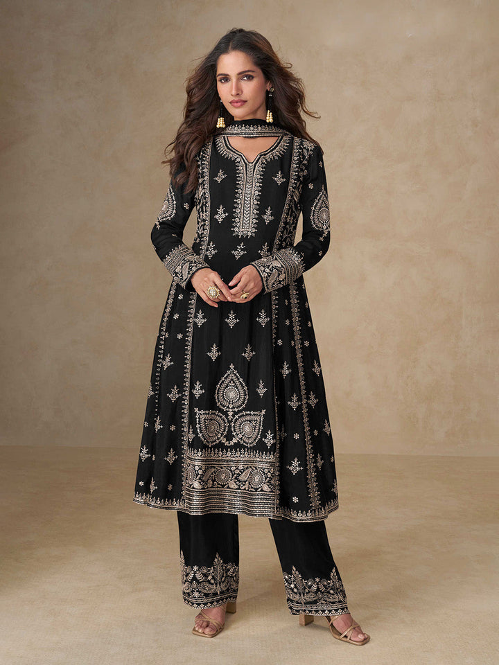 Embroidered Chinon Kurta With Pant &amp; Dupatta