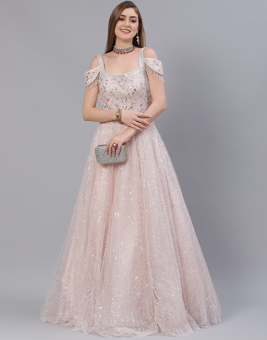 Peach Georgette Long Dress