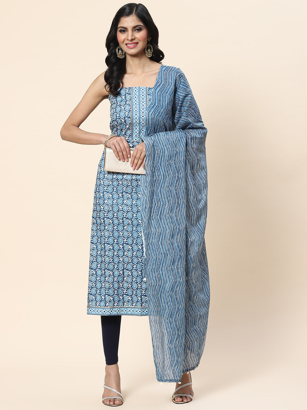 Printed Cotton Unstitched Suit Piece With Dupatta