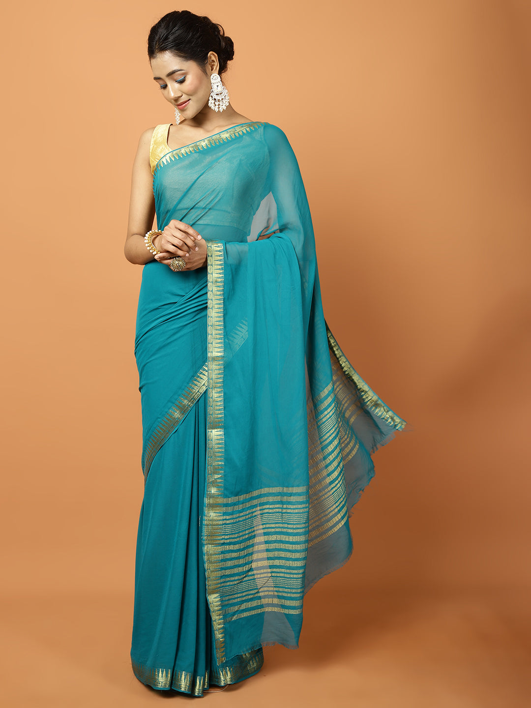 Zari Border Chiffon Woven Saree