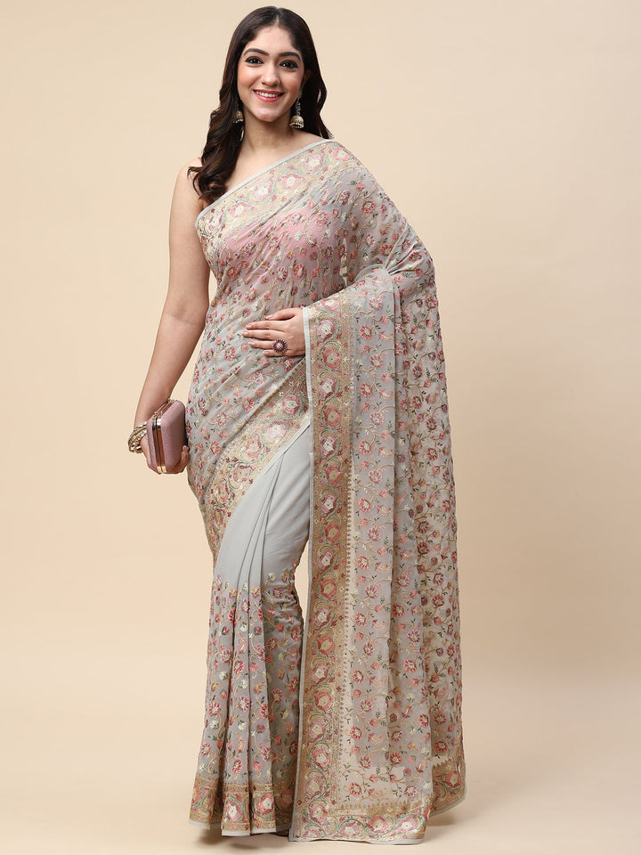 Floral Resham Jaal Embroidered Georgette Saree