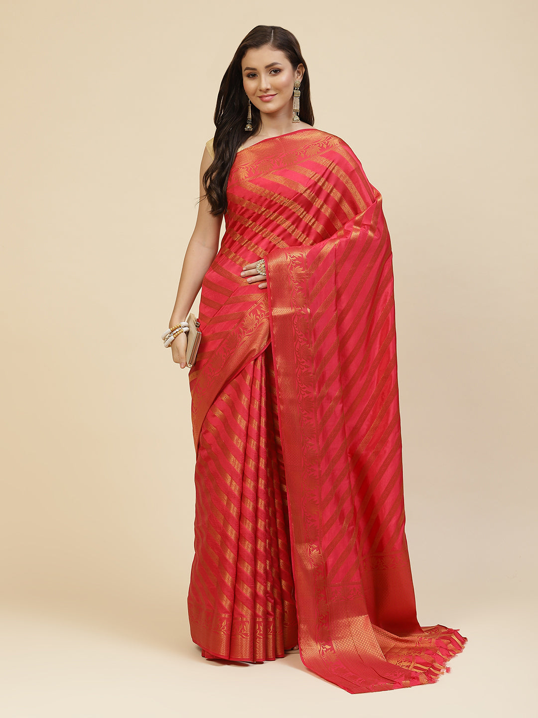 Zari Jaal Stripes Handloom Woven Saree