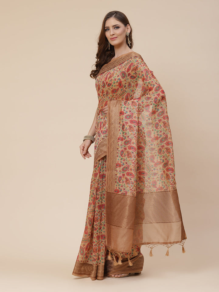 Printed Banarasi Border Pallu Cotton Saree