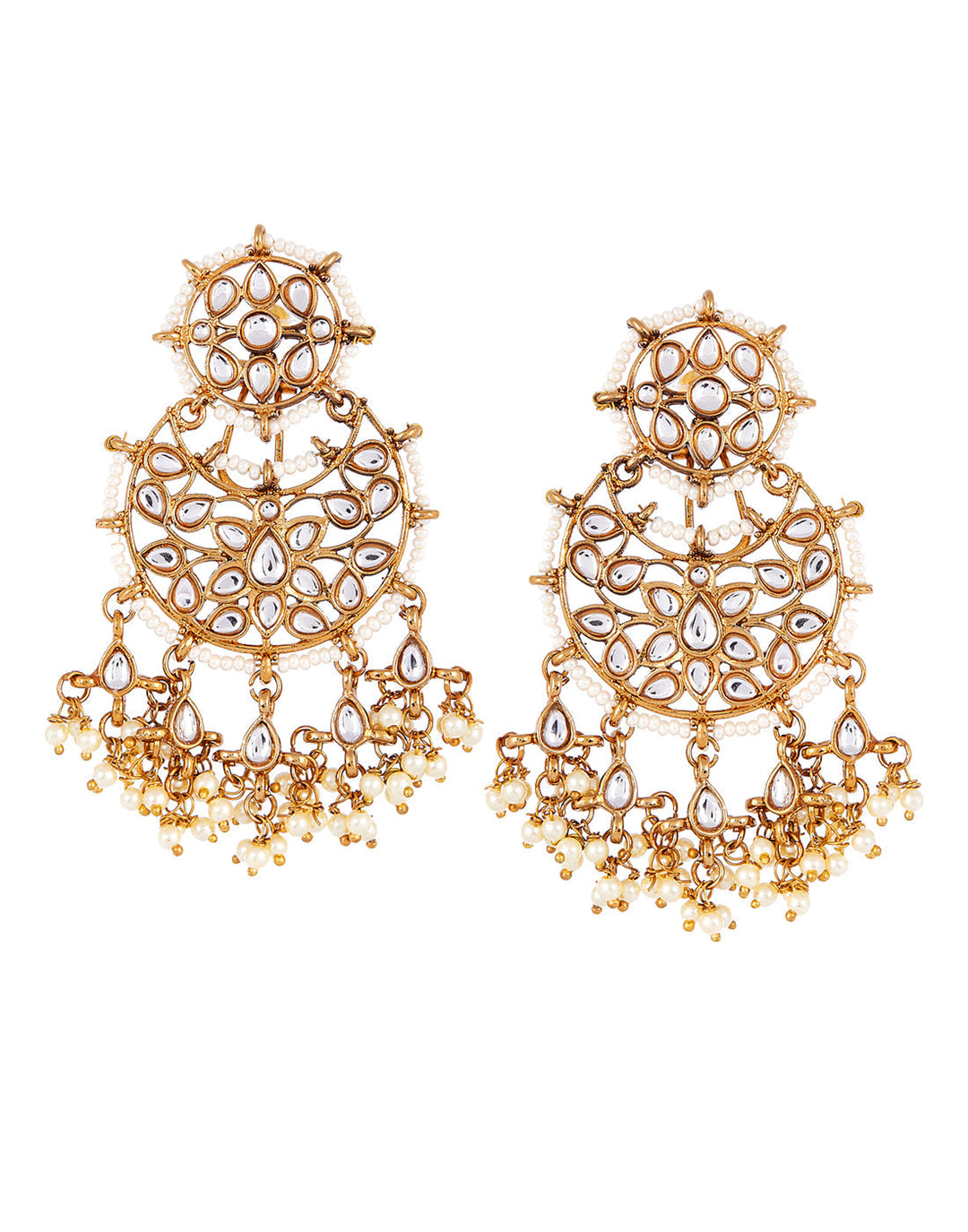 Gold Plated Earrings Embellished With Pearls And Stones