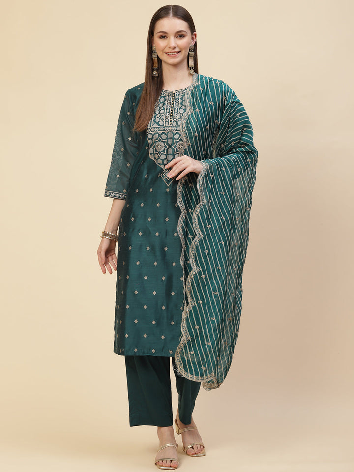 Booti Embroidered Cotton Kurta With Pants &amp; Dupatta