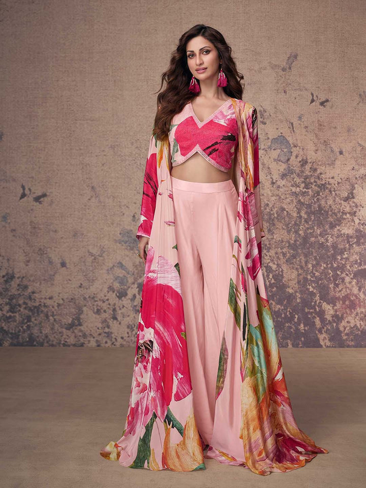 Bold Floral Print Chinon Suit With Pant &amp; Dupatta
