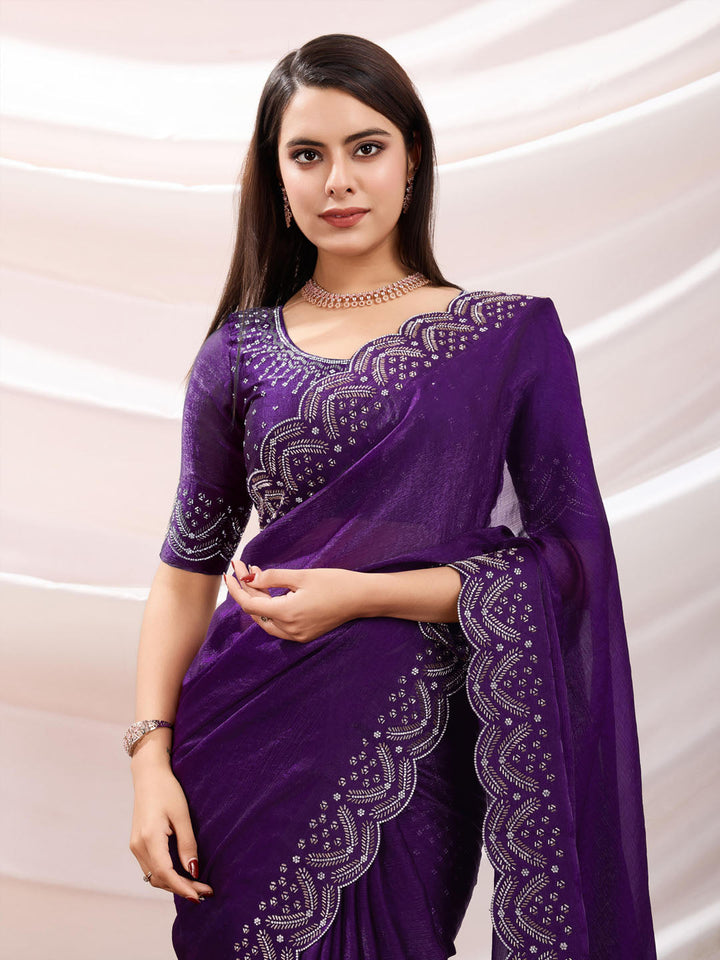 Embroidered Satin Velvet Saree