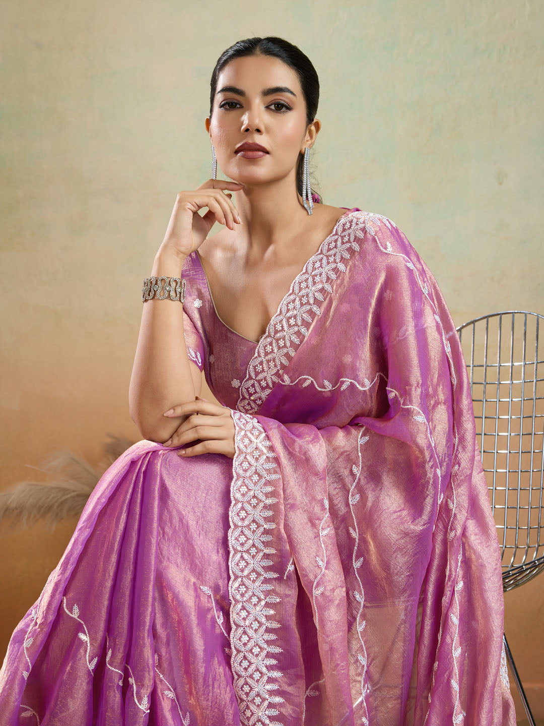 Embroidered Chiffon Velvet Saree