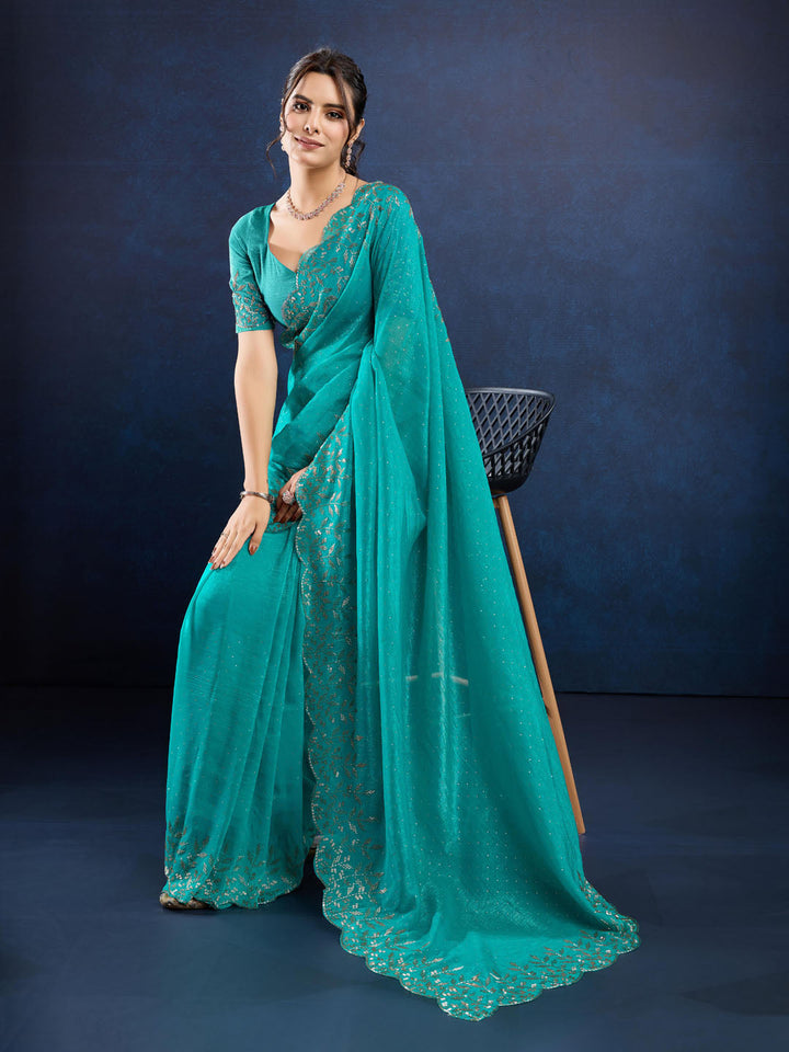 Embroidered Chiffon Crush Saree