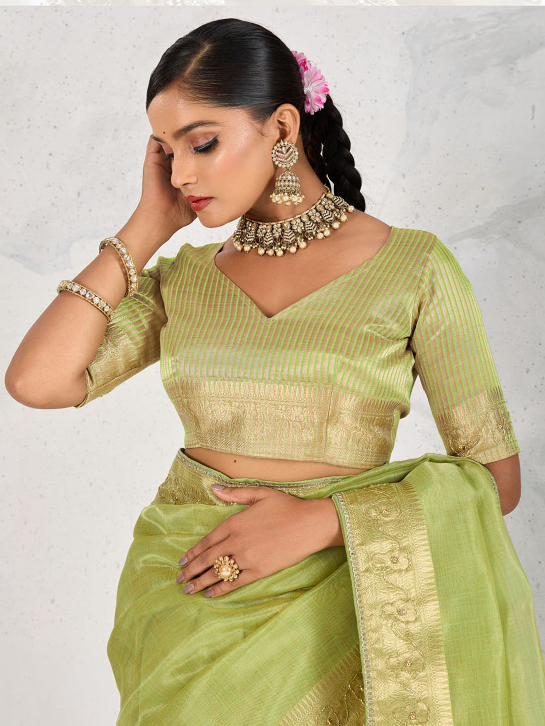 Embroidered Tissue Linen Saree