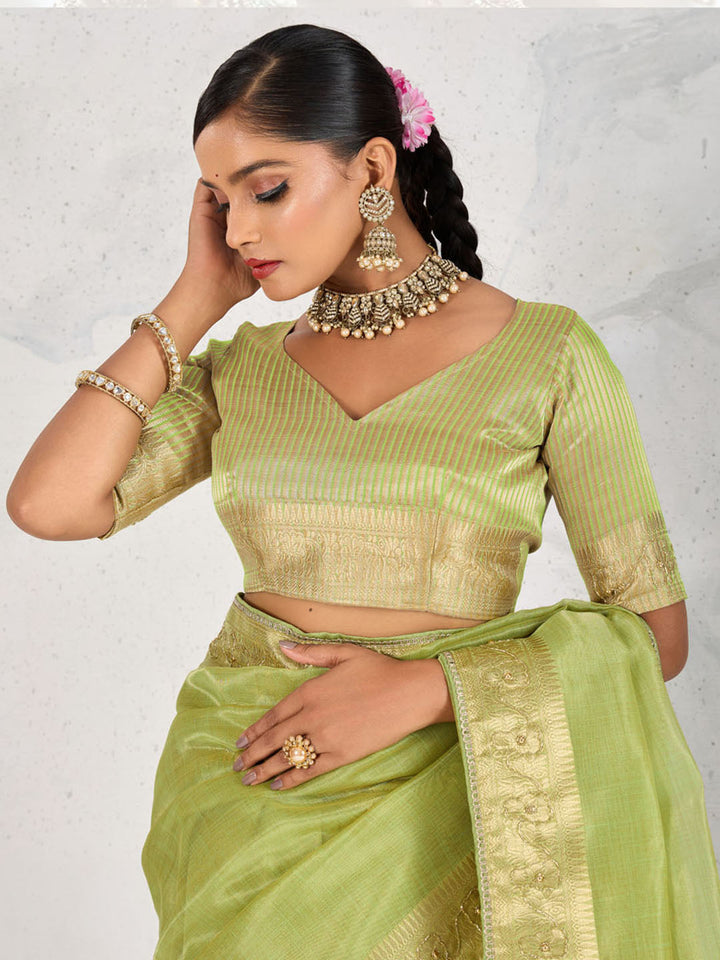 Embroidered Tissue Linen Saree