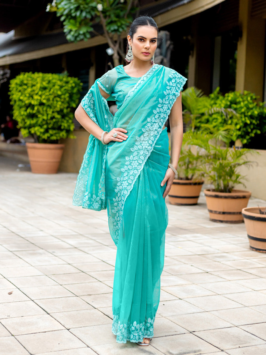Embroidered Net Saree