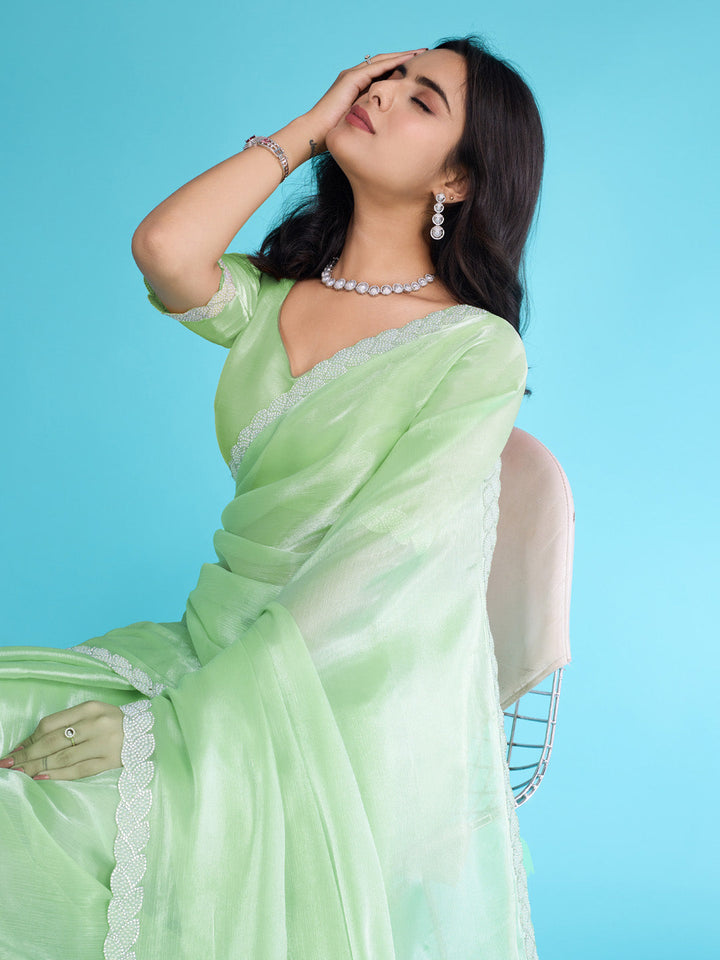 Embroidered Chinon Saree