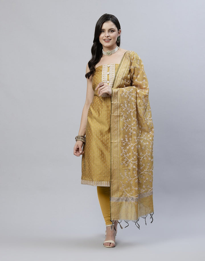 Chanderi Suit Piece With Embroidered Dupatta