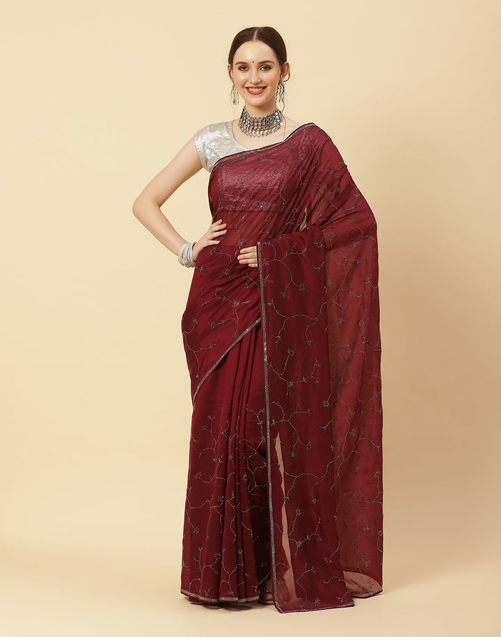 Embroidered Stone Work Art Crepe Saree