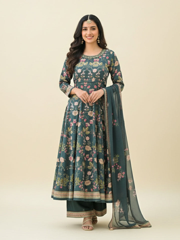 Embroidered Art Silk Kurta With Pant &amp; Dupatta