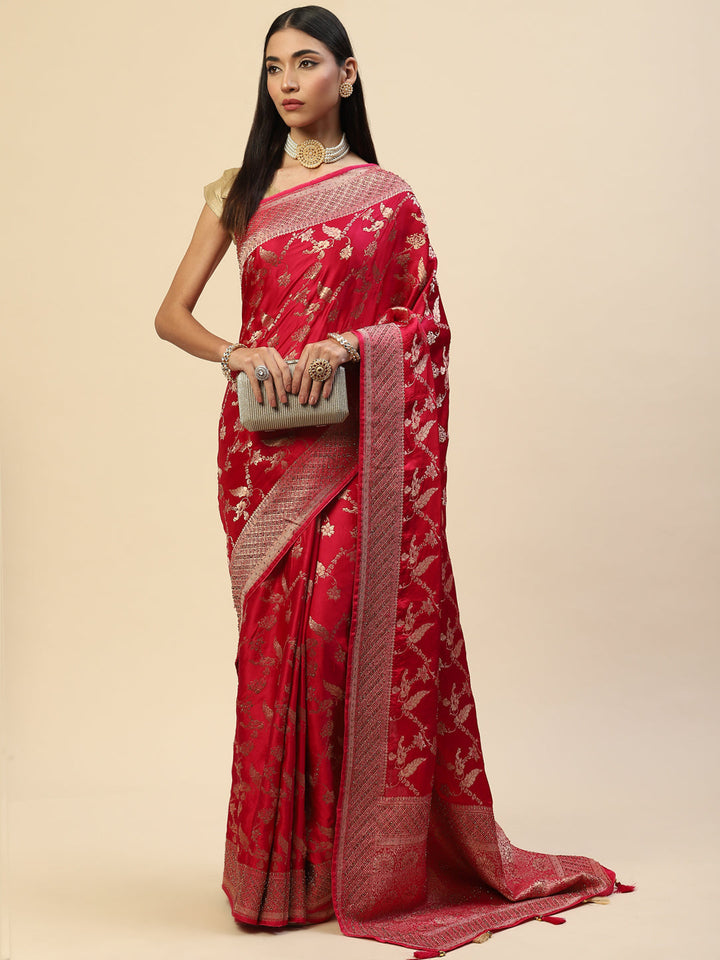 Floral Stone Jaal Satin Woven Saree