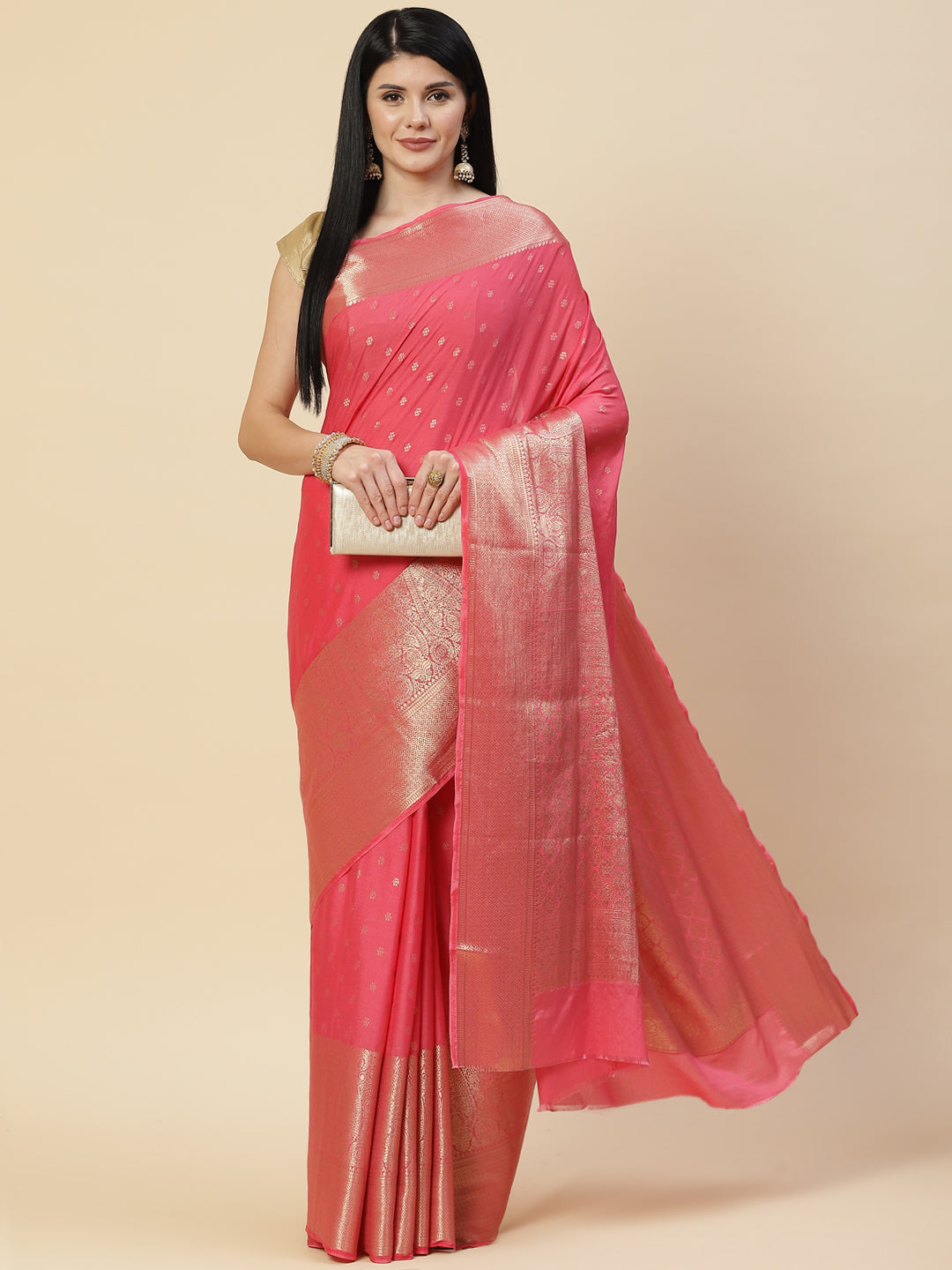 Zari Booti Crepe Plain Saree