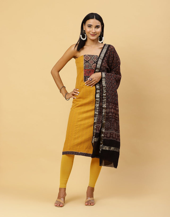 Printed Cotton Suit Piece With Chanderi Dupatta