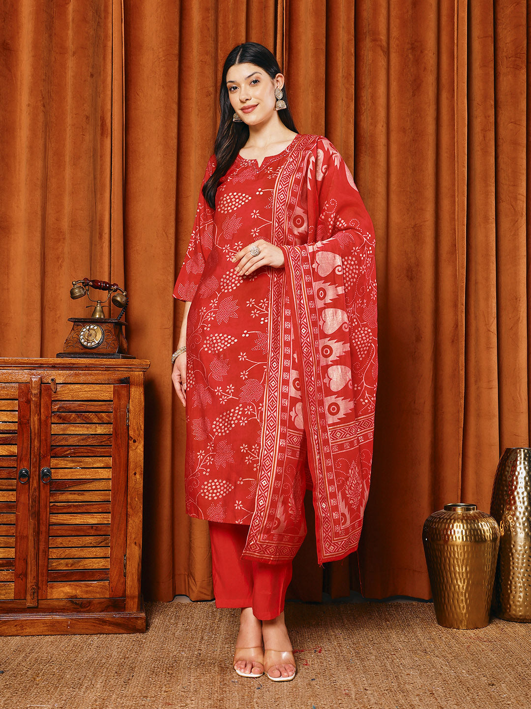 Printed Muslin Kurta With Pants &amp; Dupatta