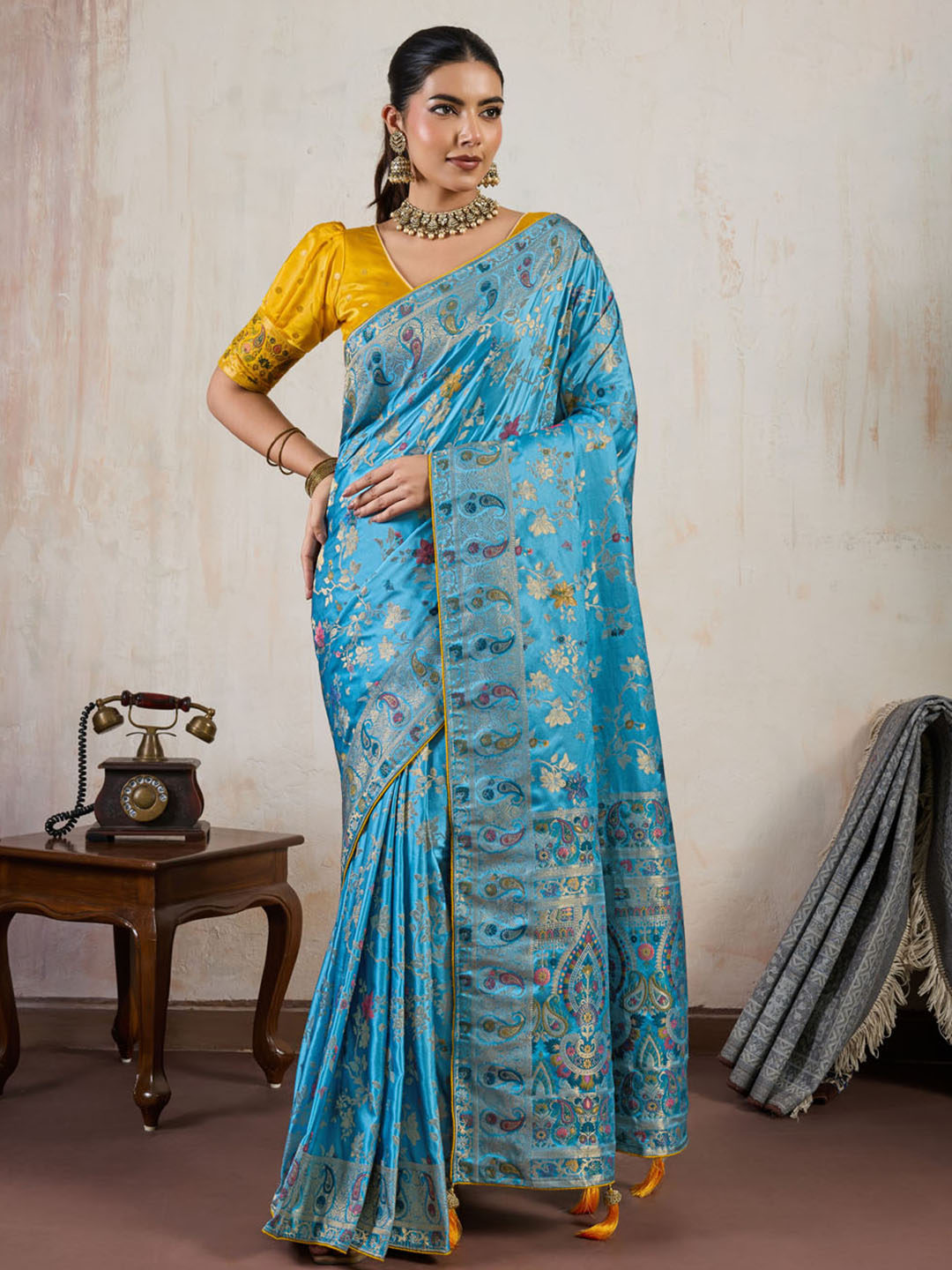Woven Design Satin Makhmal Silk Saree