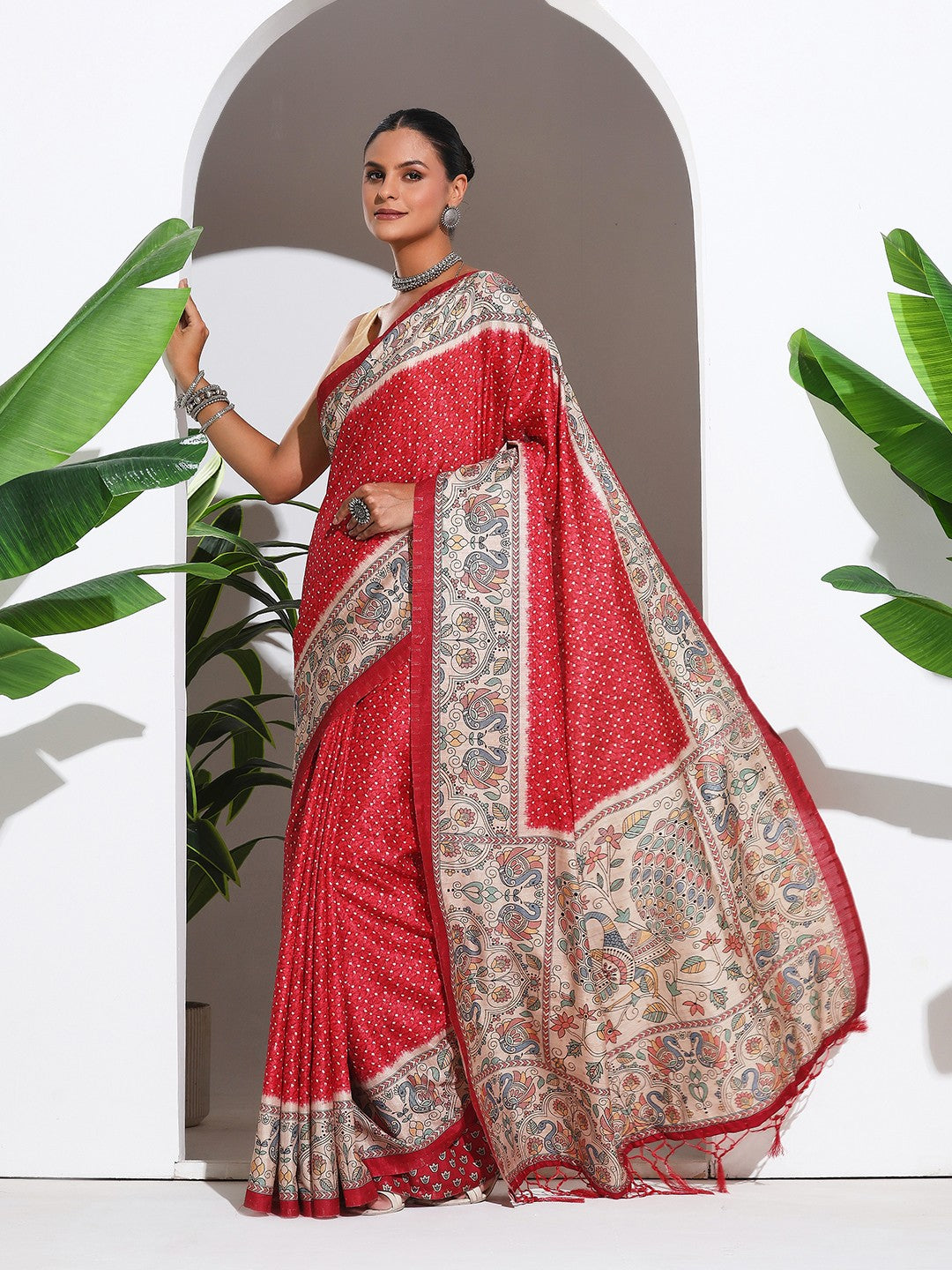 Printed Tussar Silk Saree
