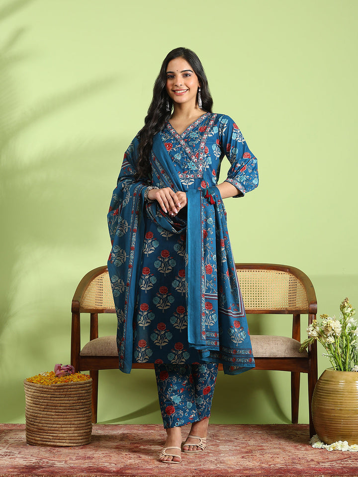 Printed Cotton Kurta With Pant &amp; Dupatta