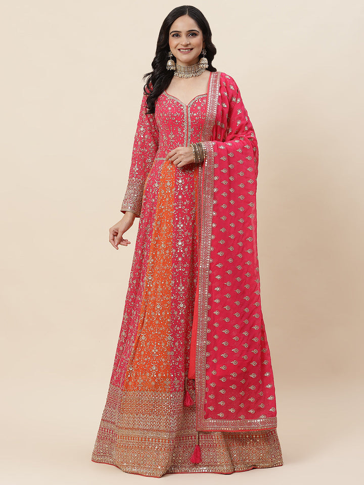 Sequin Embroidered Georgette Kurta With Pants &amp; Dupatta