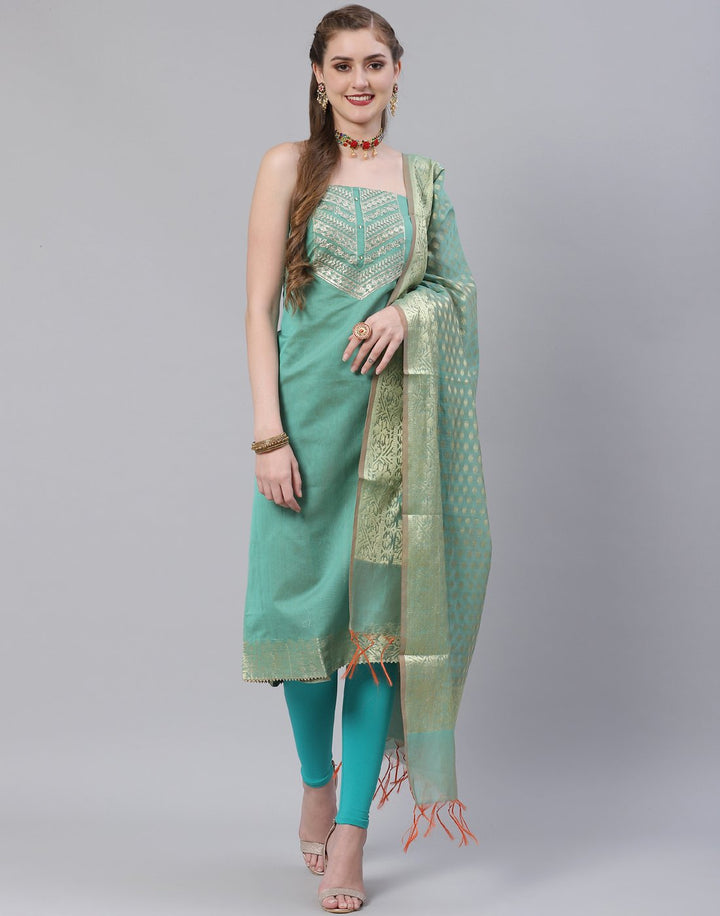 Chanderi Embroidered Suit Piece with banarasi dupatta