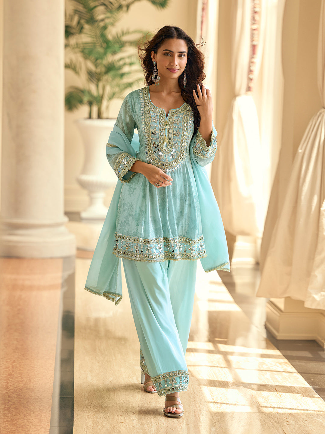 Embroidered Art Silk Kurta With Pant &amp; Dupatta
