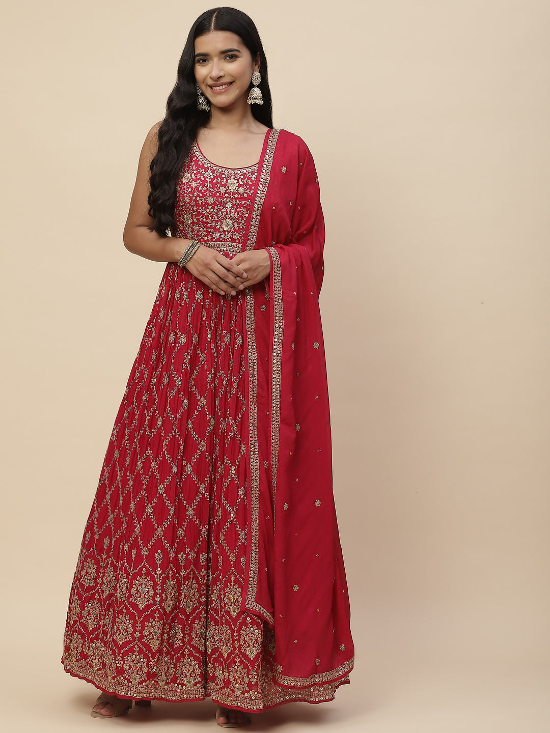 Zari Jaal Crepe Anarkali Kurta With Dupatta