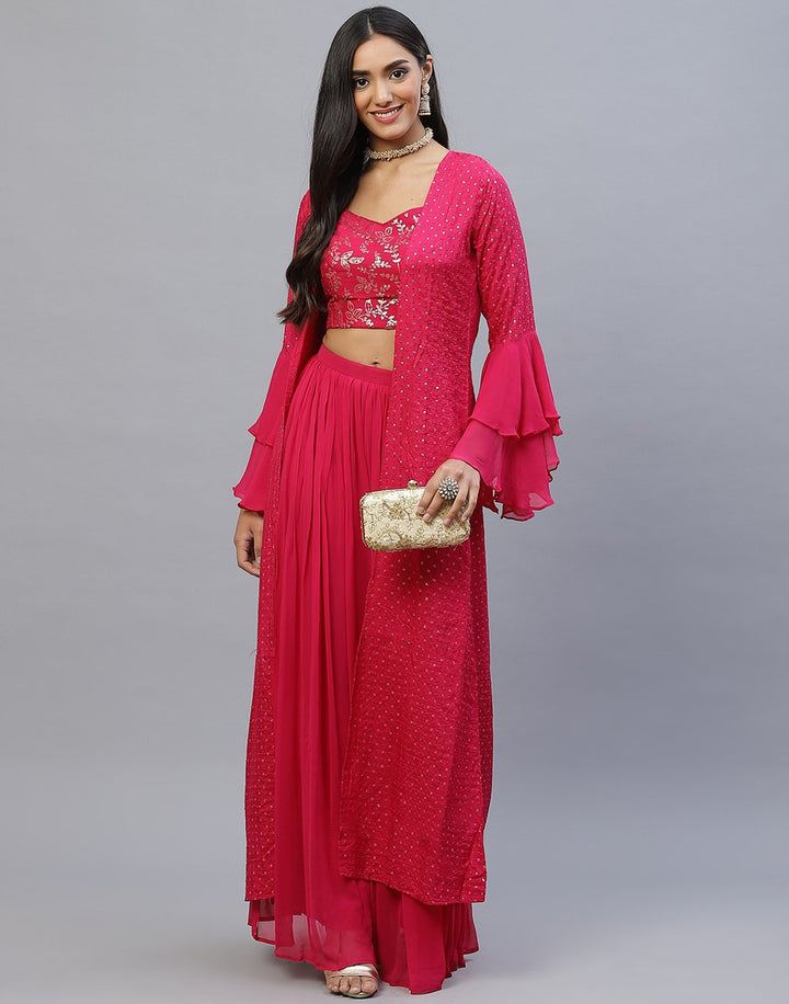 Maroon, Rani and Navy Blue Handloom Dupion Salwar Kameez with Shrug