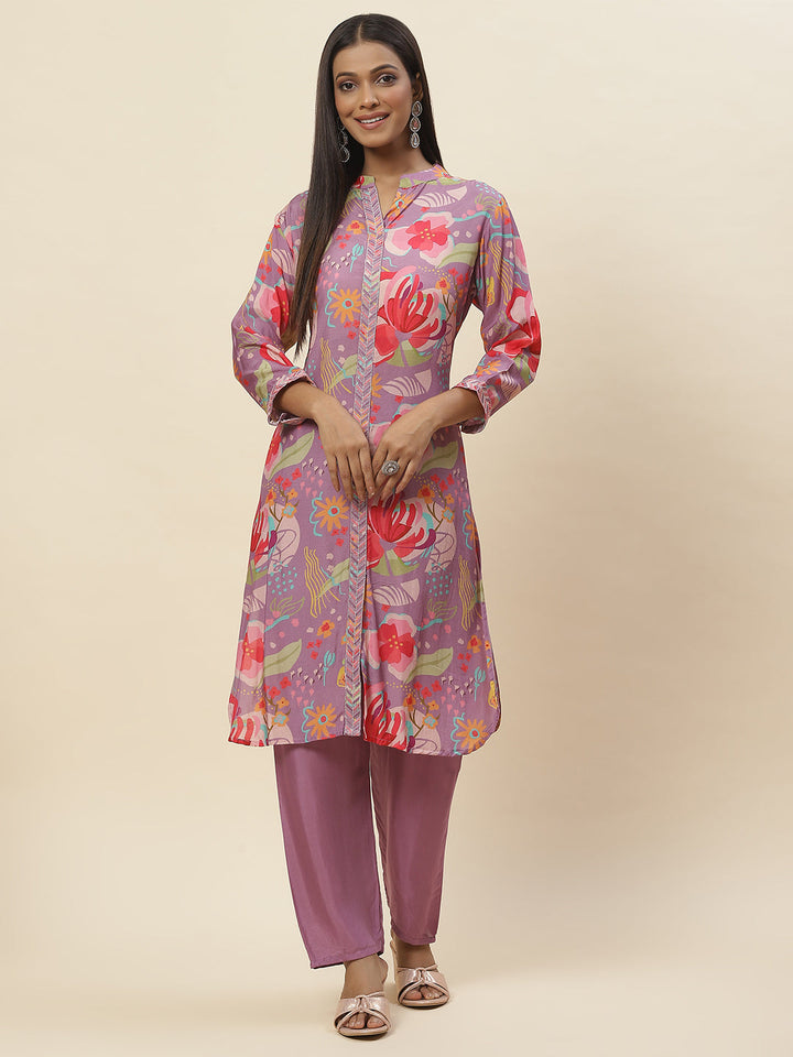 Floral Printed Muslin Kurta With Pants