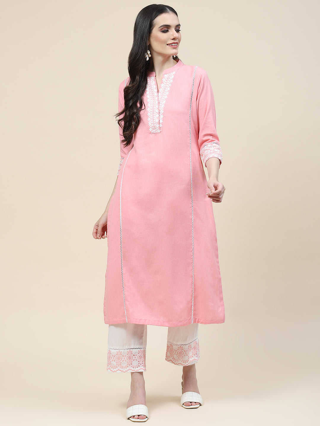 Embroidered Cotton Kurta With Pants